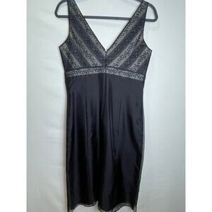 Vintage Ann Taylor Black Silk Beaded Cocktail Dress V-Neck Evening Dress Size 4​